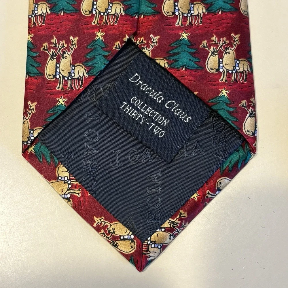 Vintage Jerry Garcia Dracula Claus Red Tie Reindeer And Christmas Tree Silk 1996